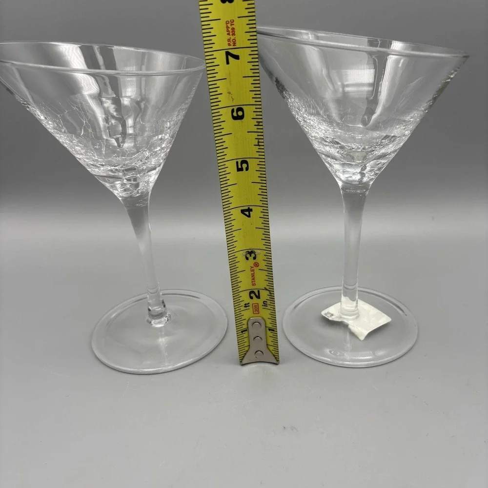PIER 1 Angled Rim Crackle Martini Glasses 7.25